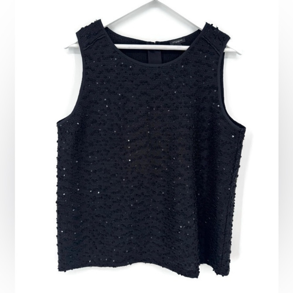 Ann Taylor Sleeveless Blouse Black Sequins Bobbles Knit‎ Large